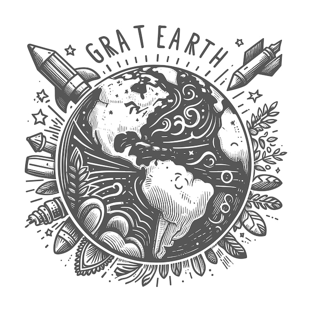 planet earth black and white vector illustration