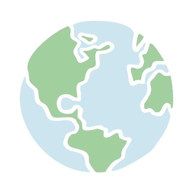 Planet Earth icon in doodle style with oceans and continents