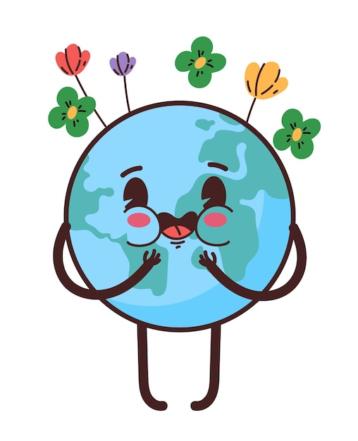 벡터 행성 지구 마스코트 캐릭터 행복한 지구의 날 스티커 고립 세트