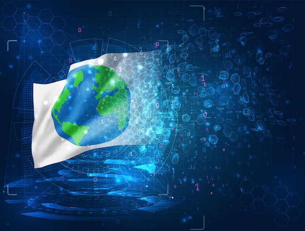 Planet Earth vector 3d flag on blue background with hud interfaces