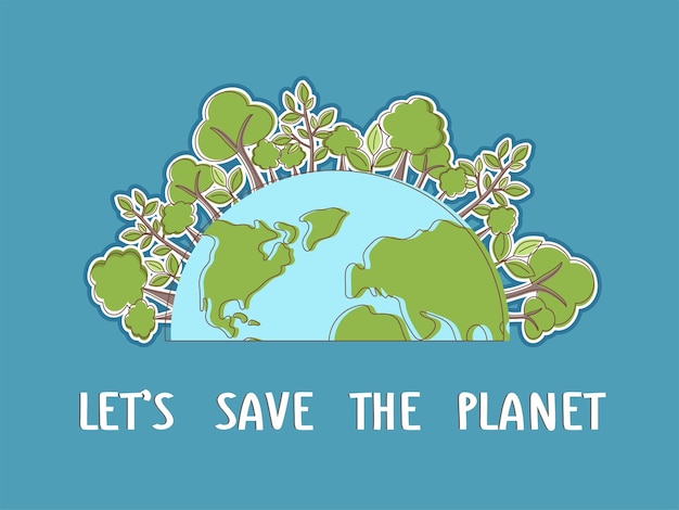 planet earth with green trees  ecology concept