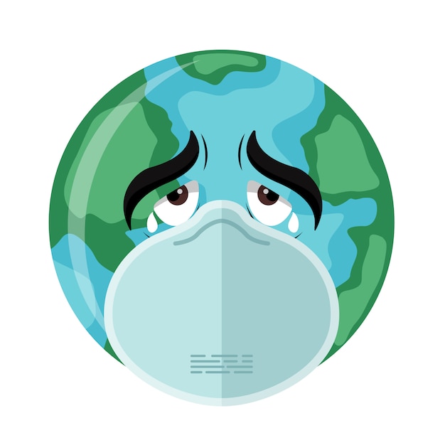 Vector planet earth with a mask protecting itself from the covid-19 coronavirus