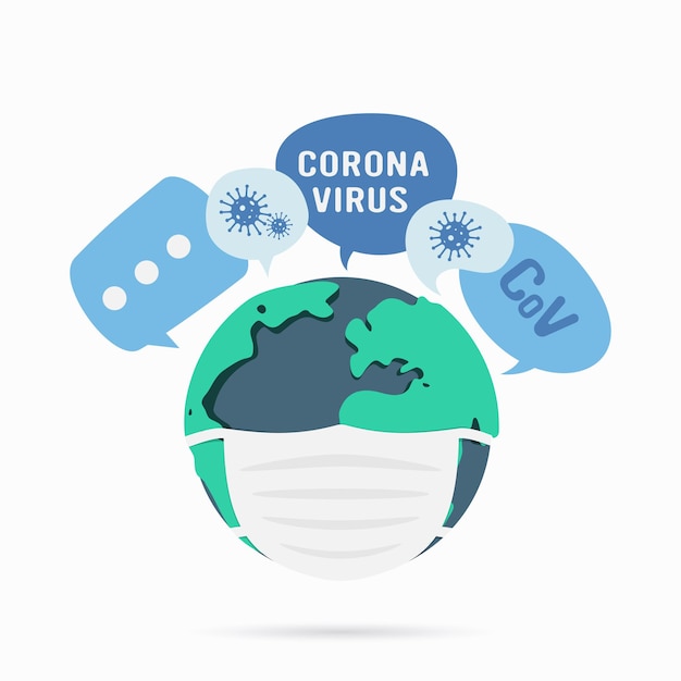 Vector planet earth with a medical mask. coronavirus in the world concept.