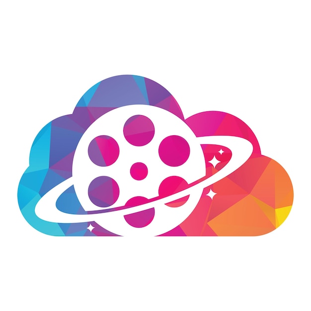 Planet film cloud shape concept vector logo design
