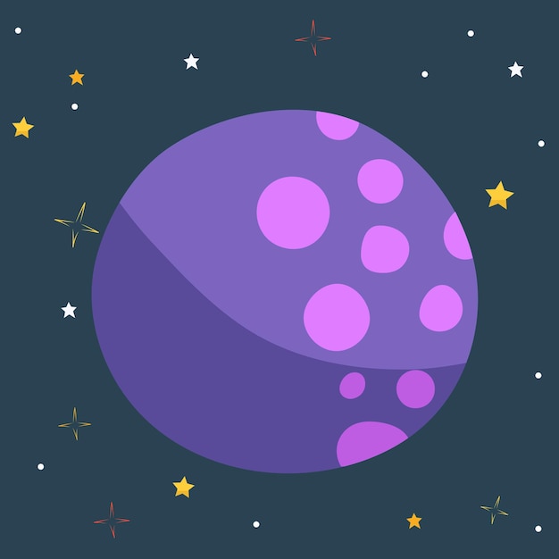 Planet in flat design on the background of the starry sky