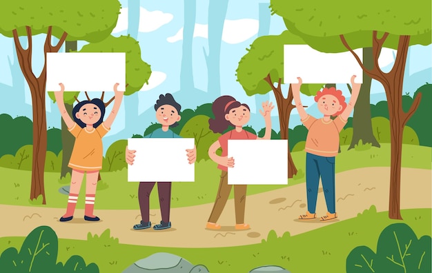 Планета лес спасти детей загрязнение окружающей среды ребенок держит плакат экологический баннер концепция активиста окружающей среды