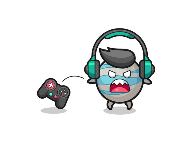 Planet gamer mascot is angry , cute design