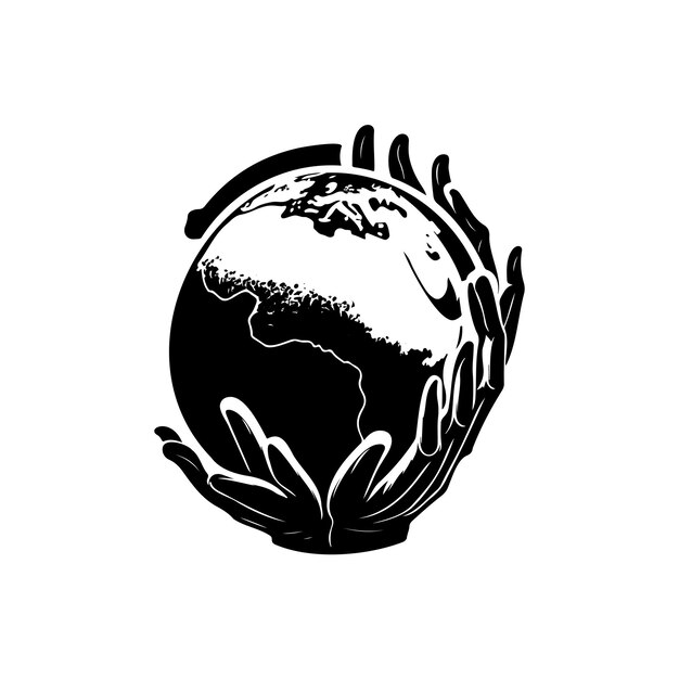 Vector planet icon hand draw black colour earth day logo vector element and symbol