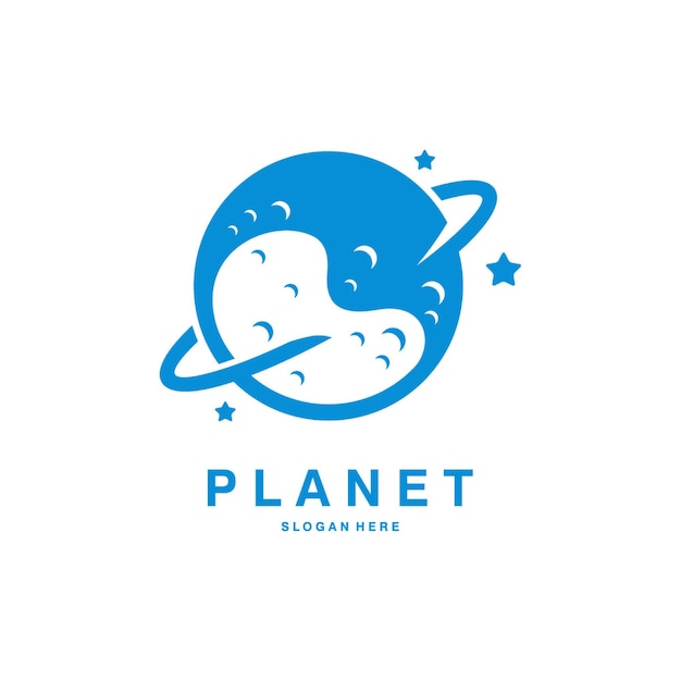 Il logo del pianeta progetta il vettore, il modello del logo del satellite