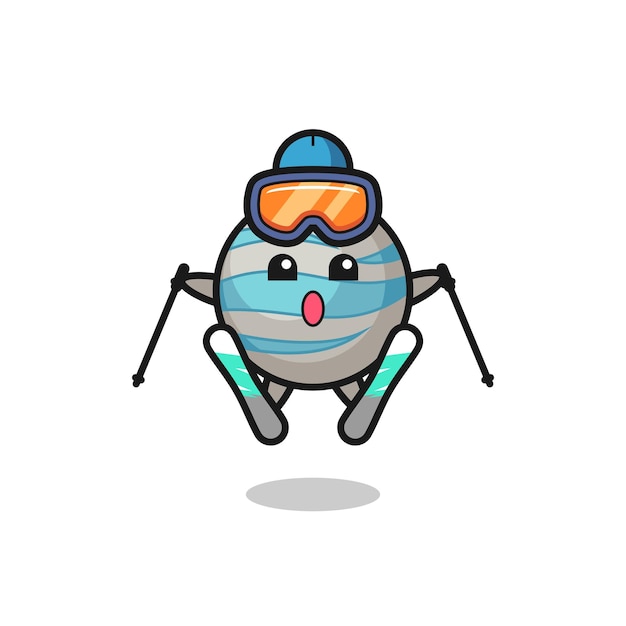 Planet mascot character as a ski player , cute style design for t shirt, sticker, logo element