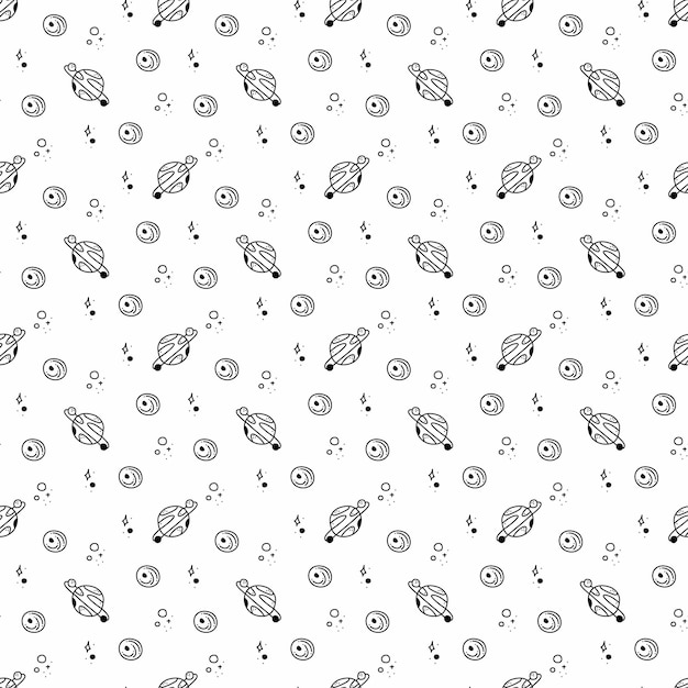 Planet pattren5 Cute seamless pattern with 2 different planets Cartoon white and black vector illustration