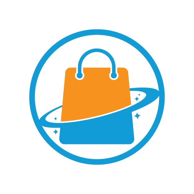 Дизайн логотипа Planet Shop Galaxy Shopping Bag Vector Logo Design Template