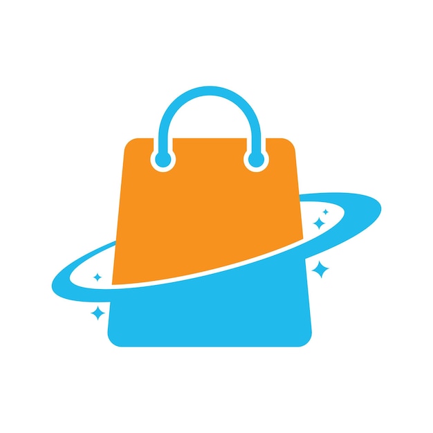 Дизайн логотипа Planet Shop. Шаблон векторного логотипа Galaxy Shopping Bag.