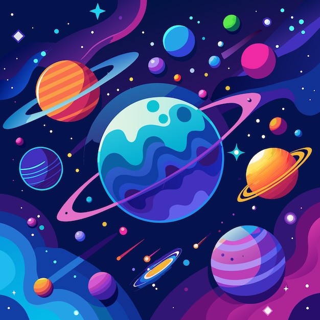 Planet space set cartoon vector illustration