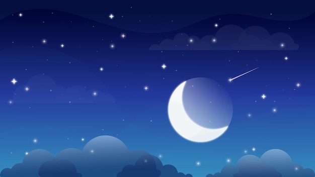 Vector planet in space, starry sky, moon in the night sky, sunset, evening sky, stars