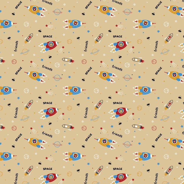 Planet Spaceship Seamless Pattern Vectores