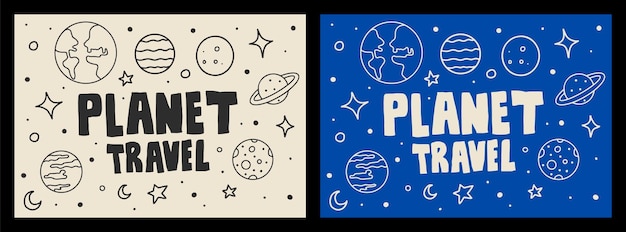 Vector planet travel doodle and background design