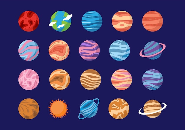 Vettore set di elementi spaziali dell'universo planetario