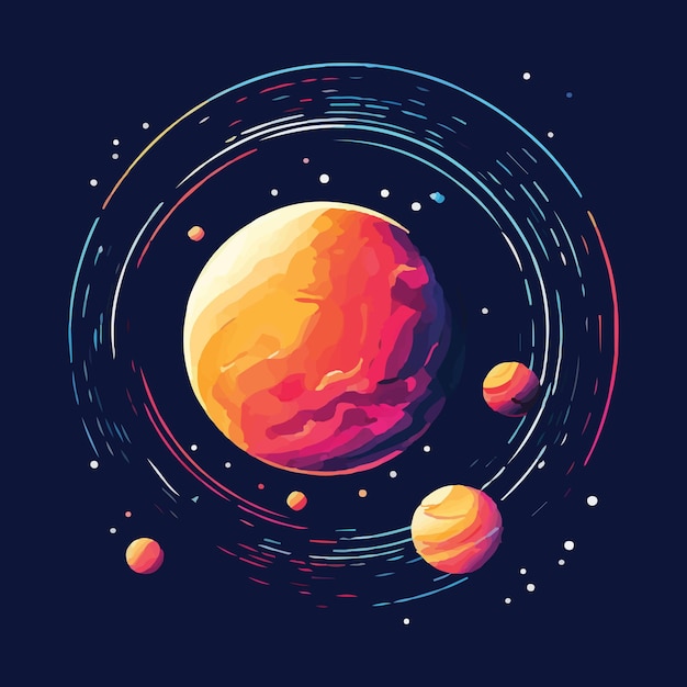 Vector a planet with a circle of planets and the stars