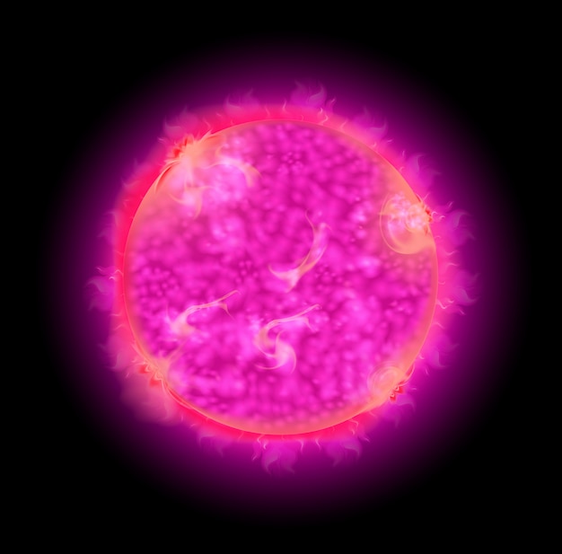 Vector planet with pink bright light in dark space