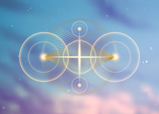 Planetary sacred geometry gold lines overlap triangles shape on circles Orbits of energy circle