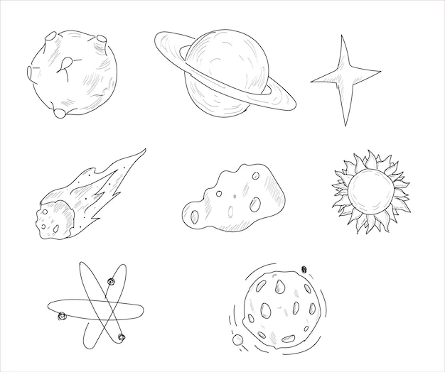 Planeten van het zonnestelsel. Mercurius, Venus, Aarde, Mars, Jupiter, Saturnus, Uranus en Neptunus. Maan, Astron