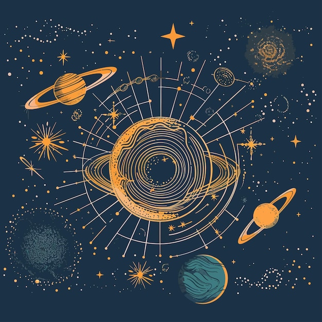 Vettore planets_and_space_hand_drawn_vector_illustrazione