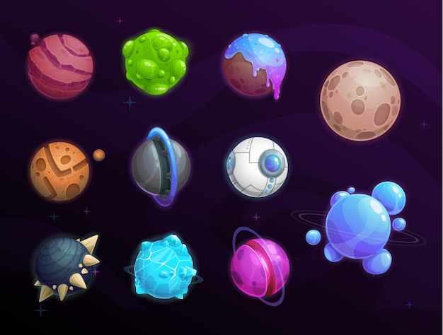 Vector planets of fantasy space cartoon game interface