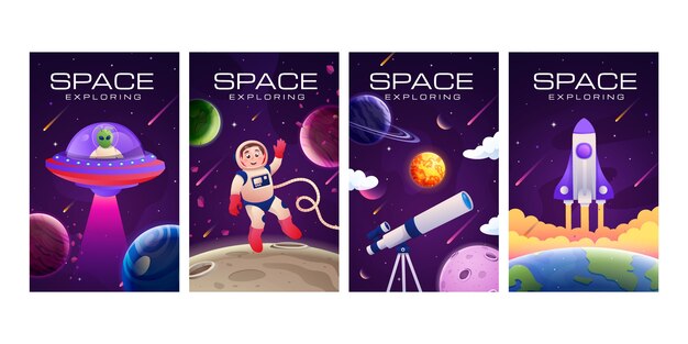 Vector planets hand drawn cartoon card set