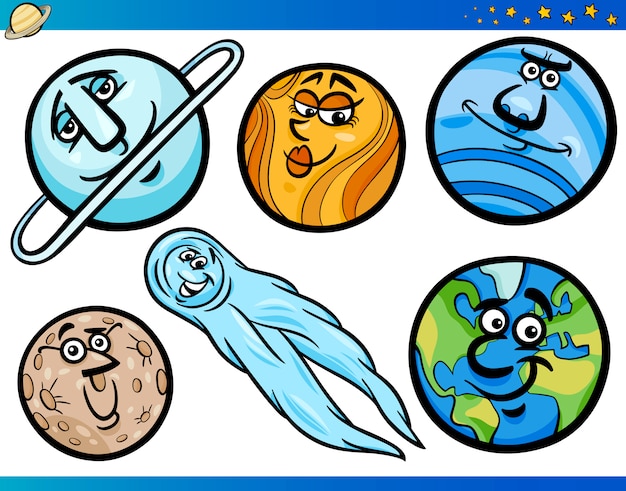 Set di personaggi dei cartoni animati di pianeti e sfere