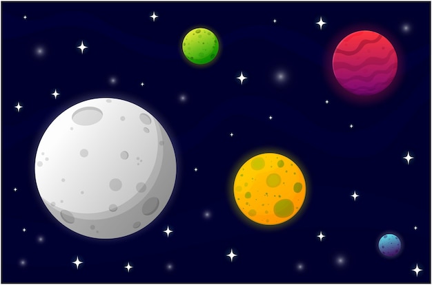 Vector planets in outer space with stars galaxy space universe futuristic fantasy background for computer game vector cartoon illustration