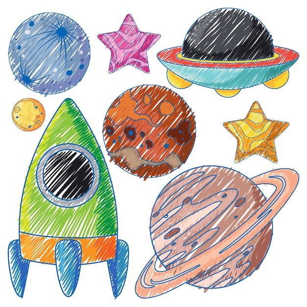 Planets in Pencil Colour Sketch Simple Style