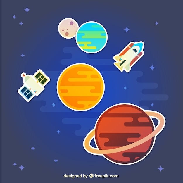 Planets, rocket and satellite