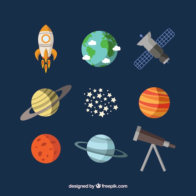 planets, a satellite and a telescope
