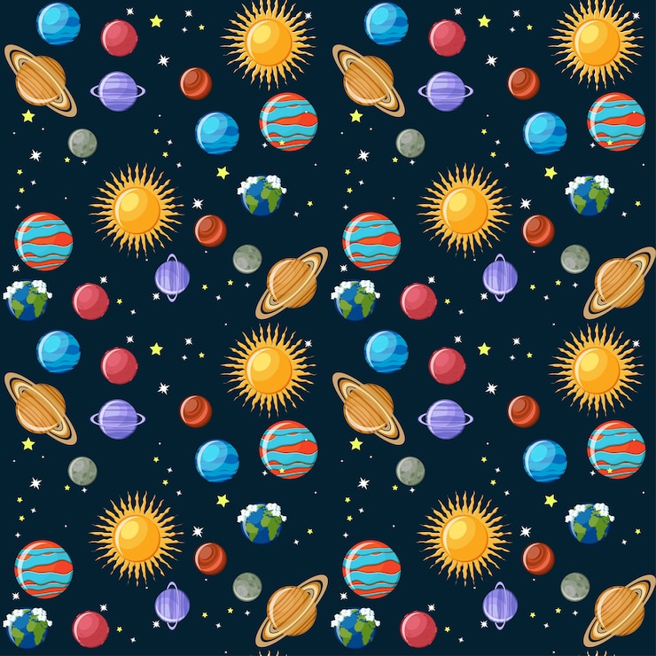 Vector planets seamless pattern.