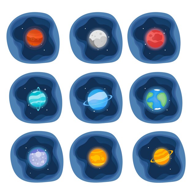 Vector planets of the solar system icons set