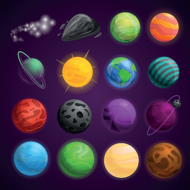 Planets space icon set