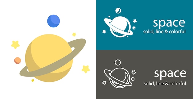 Planets in space saturn isolated vector icon space line solid flat icon