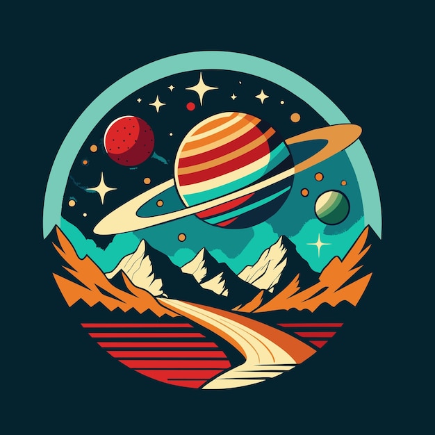 Planets in space Vector illustration flat design vintage style Astronomy t shirt design