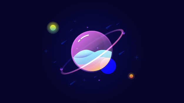 Planets and stars background in pixel art style