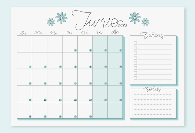 planificador mensual calendario junio en español