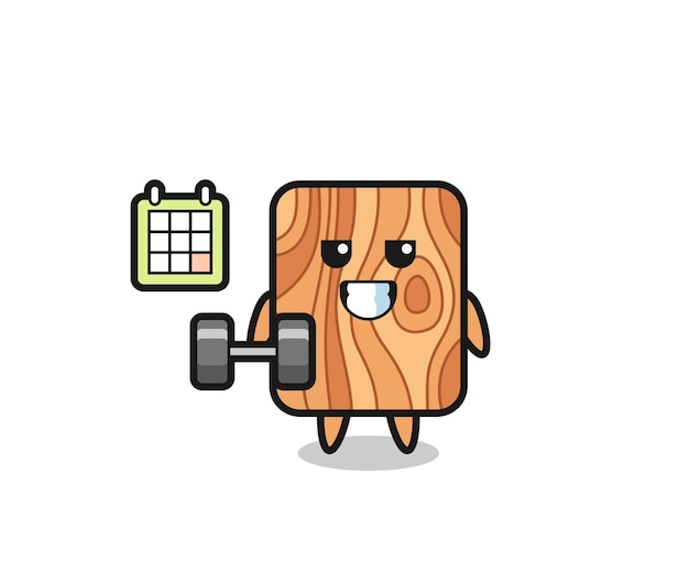 Plank hout mascotte cartoon fitness doen met halter