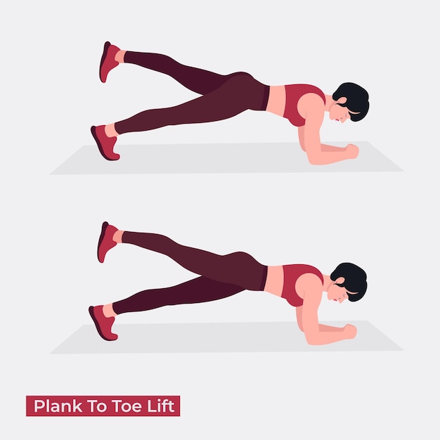 Vector plank to toe lift exercise woman workout fitness aerobic and exercises