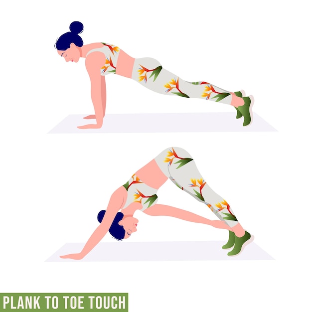 Vector plank to toe touch exercise woman workout fitness aerobic and exercises