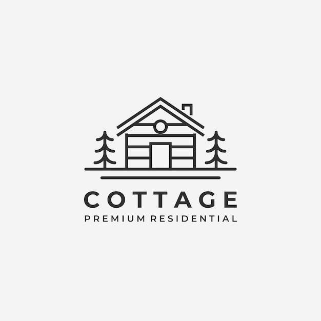 Plank Wooden Cabin Logo Vector Line Art Illustration Design House Cottage Hut Logo