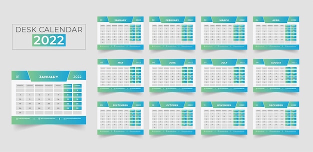 Planner2022年デスクカレンダーテンプレート週は月曜日のテーブルスケジュールグリッドカレンダーレイアウトを開始します