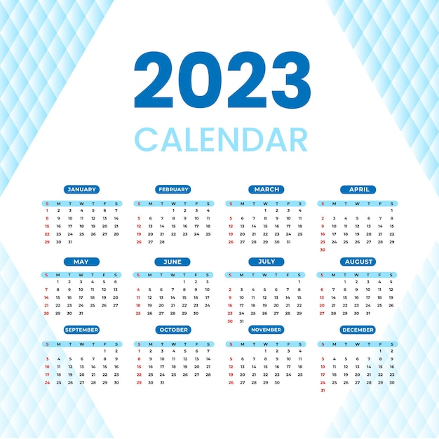 Planner 2023 year. English calendar template.