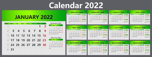週番号付きの2022年のプランナーカレンダー会社の壁掛けカレンダーのテンプレート