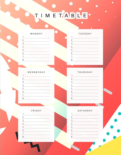 Planner calendar. Schedule the week, abstract design background. Template info organizer. Blank schedule school. Layout sheet planning