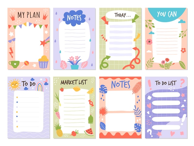 Planner list To do organized checklist template with place for text educational month stickers schedule elements vector collection set of organizer planner check list and to do list illustration